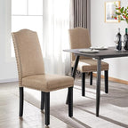 Yaheetech Upholstered Dining Chairs Set of 6, Modern Kitchen Chairs with Nailhead Trims and Solid Wood Legs for Dining Room, Living Room, Restaurant, Fabric Armless Design, Khaki