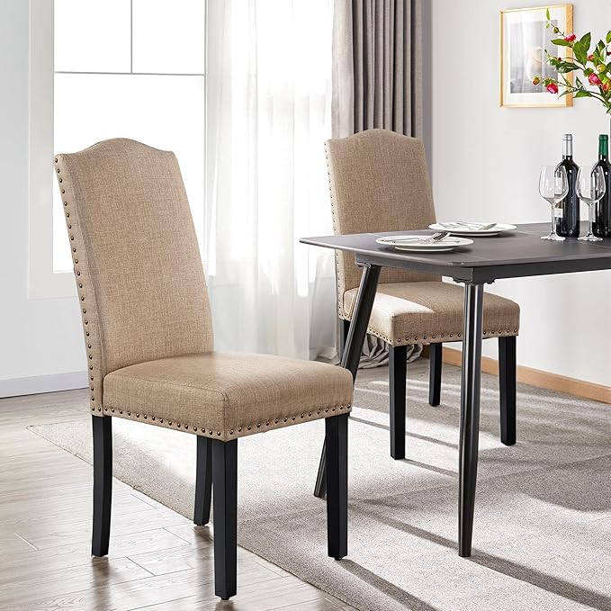 Yaheetech Upholstered Dining Chairs Set of 2, Modern Kitchen Chairs with Nail...