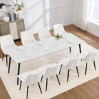 Dining Chair Set of 8, Modern Dining Chairs with Thick Cushions, Faux Leather Upholstered Kitchen Dining Room Chairs with Metal Adjustable Legs for Dining Living Room, White