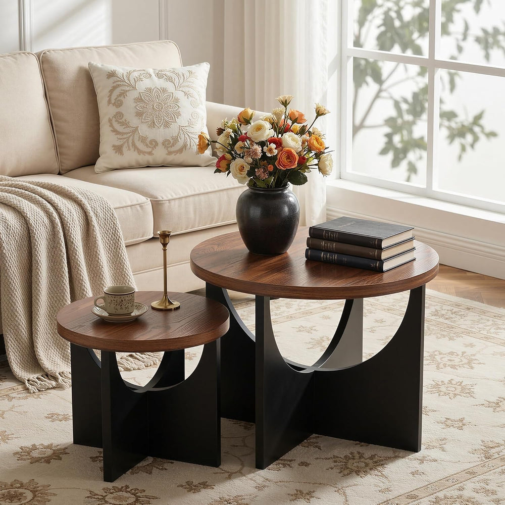 LIKIMIO Nesting Coffee Tables Set of 2, 23.6" Small Round Tables, Walnut...