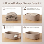 5-Pack Large Woven Rope Storage Baskets, 2 Sizes Organizer Bins | Fabric Cube Boxes and Rectangular Shallow Bins for Closet, Shelf, Bookshelf, Nursery, Changing Table, Bathroom, Toys & Home