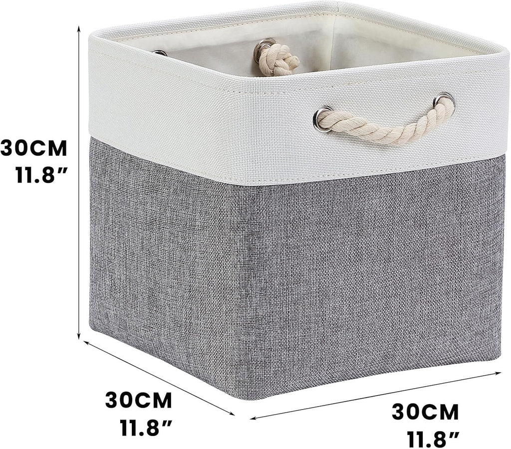 Mangata Fabric Storage Basket, Canvas Cube Storage Boxes 11.8 x 11.8 inch for Cupboards, Shelves, Closet, Grey Whiteï¼ˆ30x30x30cm, 4 Packï¼‰