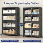 120Gal Stackable Storage Bins with Lid, 480Qt Extra Large Collapsible Storage Box with Wheels, Dividers, Folding Plastic Cabinet Closet Organizers for Home Kitchen Office Dorm, 3Pack Black