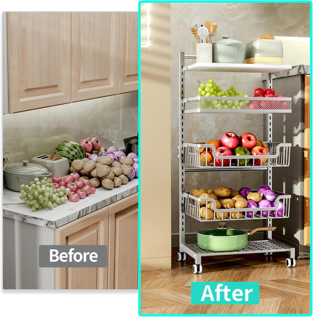 HapiRm Fruit Basket Kitchen Cart - 5 Tier Adjustable Vegetable Storage Rack, ...