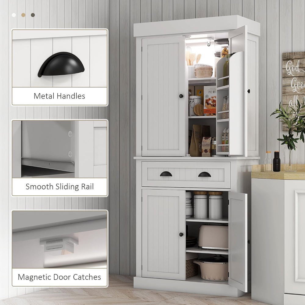 71" Freestanding Kitchen Pantry Cabinet with Motion Sensor Light,Storage...