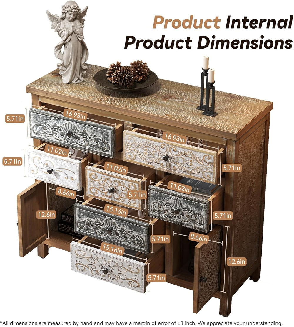 Console Table w Carved Doors and Drawers Sofa Table Wood Sideboard Cabinet wi...