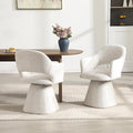 360° Swivel Dining Chair with Arms Set of 2, Chenille Upholstered Barrel Accent Kitchen Chairs with Hollow High Back, Deskchair for Dining Room Bedroom Vanity, Beige