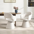 360° Swivel Dining Chair with Arms Set of 2, Chenille Upholstered Barrel Accent Kitchen Chairs with Hollow High Back, Deskchair for Dining Room Bedroom Vanity, Beige