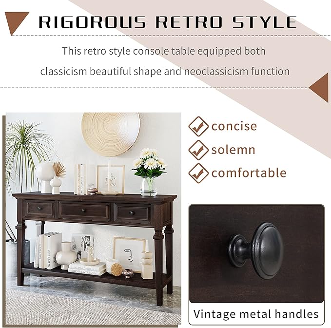 Merax Wood Farmhouse Entry Way Hallway Console Table with Drawers and Bottom Shelf Narrow Long Sideboard for Living Room Bedroom Espresso