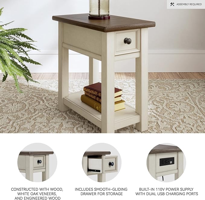 Signature Design by Ashley Bolanburg Farmhouse Chair Side End Table, Light Brown & Whitewash