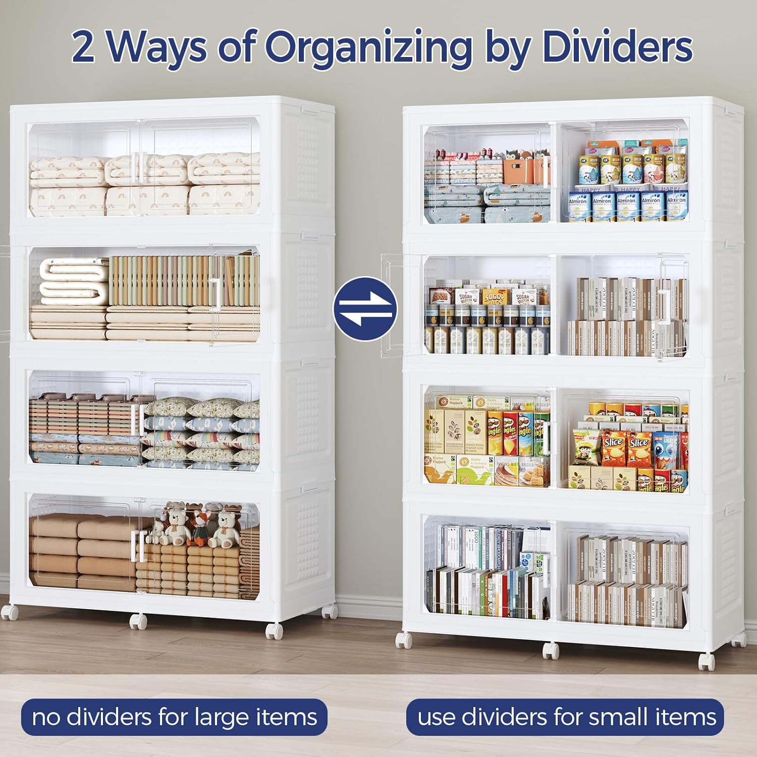 120GAL Extra Large Storage Bins with Lid, 480Qt Stackable Closet Organizers and Drawers, Collapsible Storage Bins with Wheels, Folding Containers for Home, Kitchen Office, 3Pack White