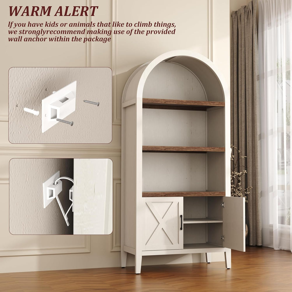 Yusong 71" Tall Arched Bookcase, 5-Tier Arched Bookshelf, Arch Cabinet D...