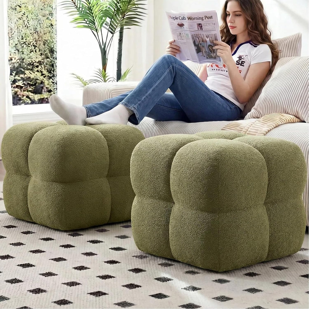 Zesthouse Square Pouf Ottomans Set of 2, Modern Vanity Chair for Bedroom | Bo...