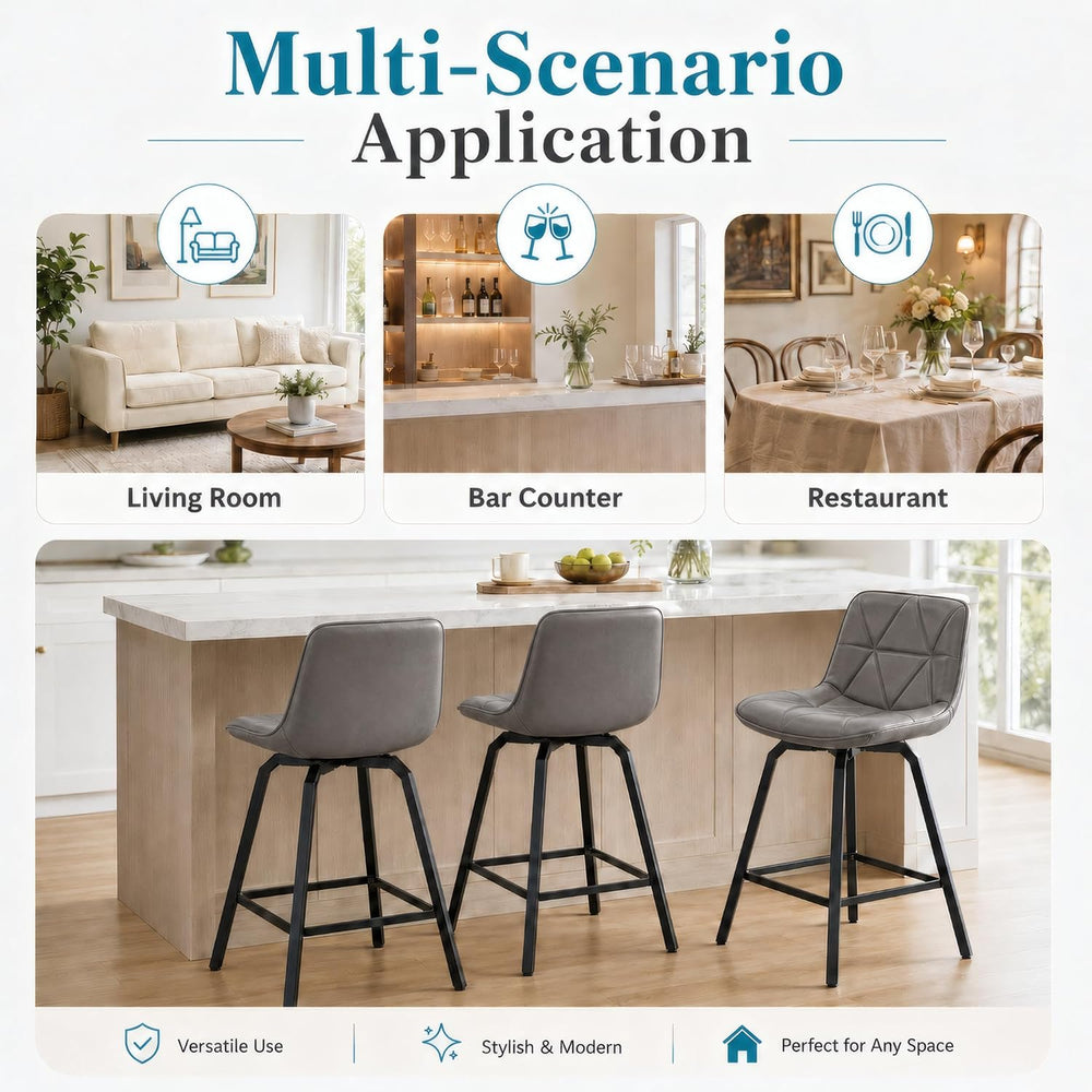 26" Counter Height 360° Swivel Bar Stools Set of 3, Triangular Pattern F...