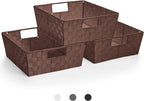 Sorbus Set of 3 Large Woven Storage Baskets – Mesh Hand-Woven Baskets for Organizing, Fabric Storage Bins for Linen Closet Organizer, Storage Baskets for Shelves and Home Organization (Chocolate)