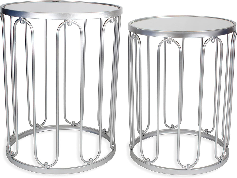 Nested Metal Side Tables - Set of 2 for Living Room & Bedroom (Silver)