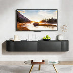 SHGJ&SOFT Floating TV Stand Wall Mounted Media Console with Door Entertainment Centerwith Storage Cabinets, Wall Mounted TV Shelf for Bedroom,Living Room (Black, 47.2IN)
