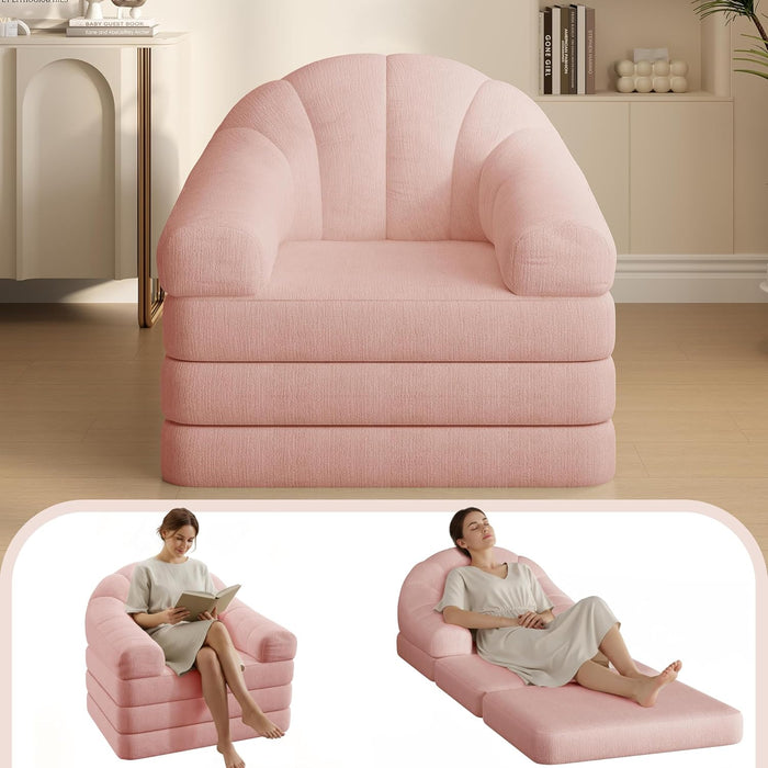 Yaheetech 93" Folding Sofa Bed Convertible Sofa Chenille, Pink