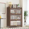 44'' Tall Metal Kitchen Storage Cabinet with 3 Flip-up Doors, Freestanding Pantry Cabinet with Adjustable Feet, 4-Tier Microwave Stand with Storage Rack for Kitchen Dining Living Room (4-Tier, Walnut)