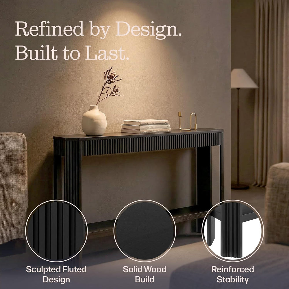 Alaterre Furniture Fluted Solid Wood Console Table, Black, 56”x12”x32” | Mode...
