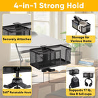 4 in 1 Metal Clip On Cup Holder Attachment for Gaming Desk or Table, Sturdy and Easy to Clamp, Attachable Anti-Spill Cup Holder for Salon Chair, Bedside, Water Bottles, Drinks, Headphones - Black