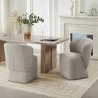 Upholstered Dining Chair with Casters No Assembly Linen DeskChair Wingback Single Sofa for Kitchen Diningroom Bedroom Readingroom,2 PCS,Beige