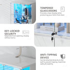 Lvifur 71” Glass Display Cabinet with Lights and Human Body Sensor - White | Pop-Up 4mm Tempered Glass Door; Safety Lockable Keys; Adjustable Lights; 6 feet Tall; Ample Storage Space; Durable Material