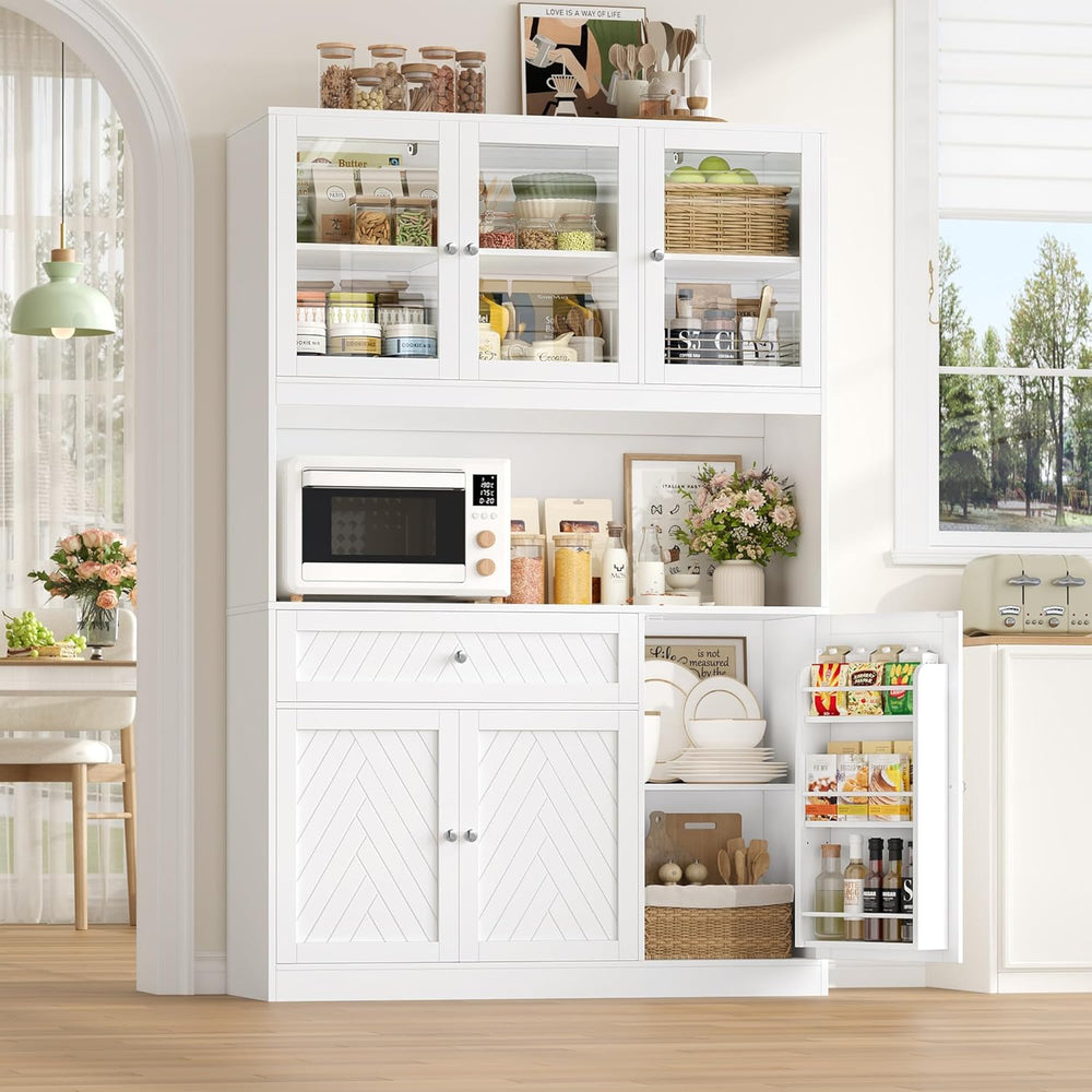 BOTLOG 72” Tall Kitchen Pantry Storage Cabinet, Modern White Kitchen Hutch wi...