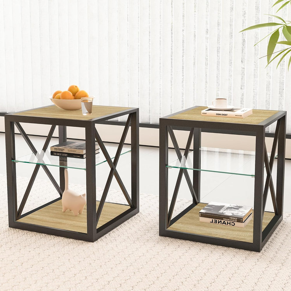 Modern End Table Set of 2 for Living Room 17.7" Bedroom Nightstand, Temp...