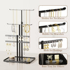 Jewelry Holder Organizer Stand - Adjustable Jewelry Tree 17.5" Height (Max), Jewlery Hanger for Necklaces, Bracelets, Earrings, Aesthetic for Storage and Display, Metal, Black