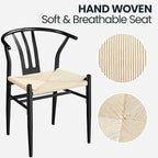 Yaheetech Weave Dining Chairs Set of 6 Mid-Century Modern Dining Room Chairs with Weave Hemp Seat and Metal Legs for Kitchen, Living Room, Restaurant, Black