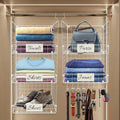 DECOLURE 5-Tier Adjustable Hanging Closet Organizer – Maximize Hanging Storage w/ 4 Hanging Hooks, 8 S Hooks & 5 Name Plates - Sturdy Foldable Wire Storage Hanging Shelves for Clothes, Towels (White)