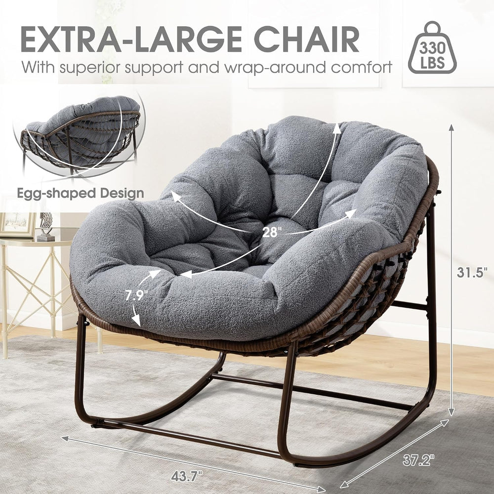 Oversized Papasan Rocking Chair - Outdoor Luxury Egg Chair Indoor Rattan Comf...