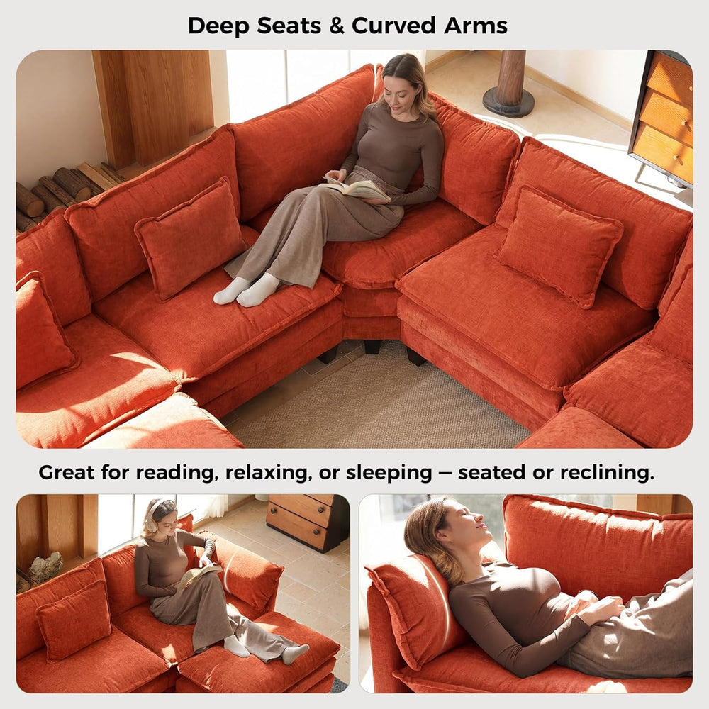 ELUCHANG 114" Oversized Modular Sectional Sofa, Comfy Chenille Cloud Cou...