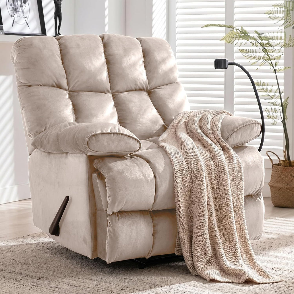 Oversized Recliner Chair, Big Mans Recliner Chairs for Adults 400lbs, Wide Recliners for Tall Man, Large Recliner Chair for Living Room(Cream)