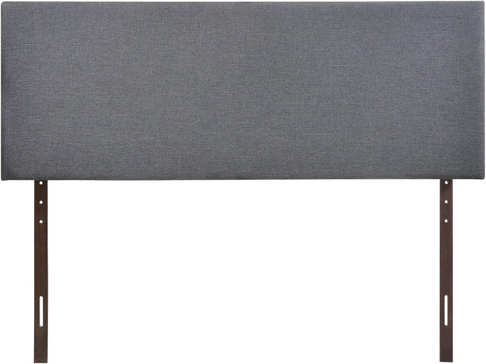 Modern Contemporary Queen Size Upholstered Headboard, Grey Fabric