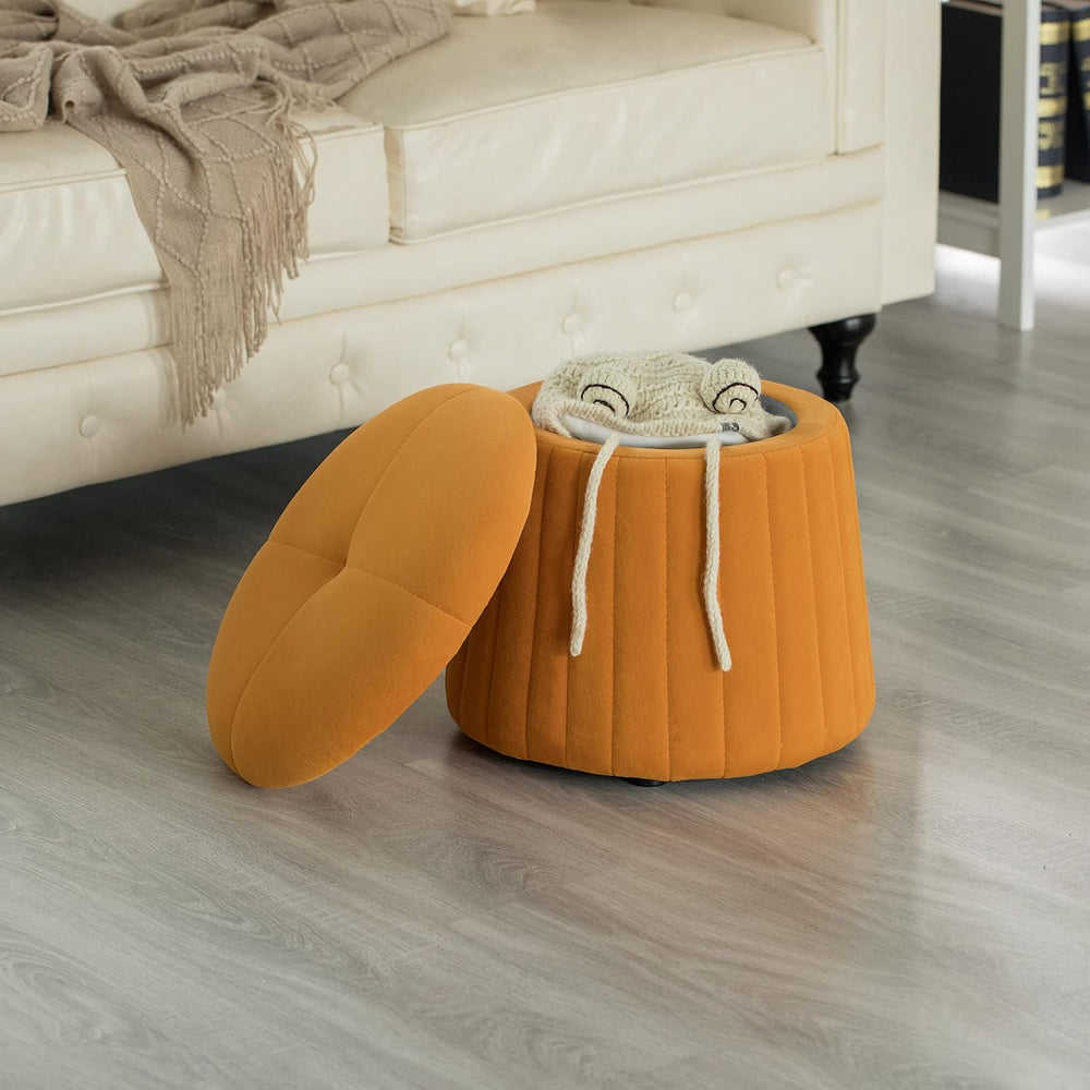 Fabulaxe Modern Tufted Velvet Mushroom Shape Storage Ottoman Storage Stool Tr...