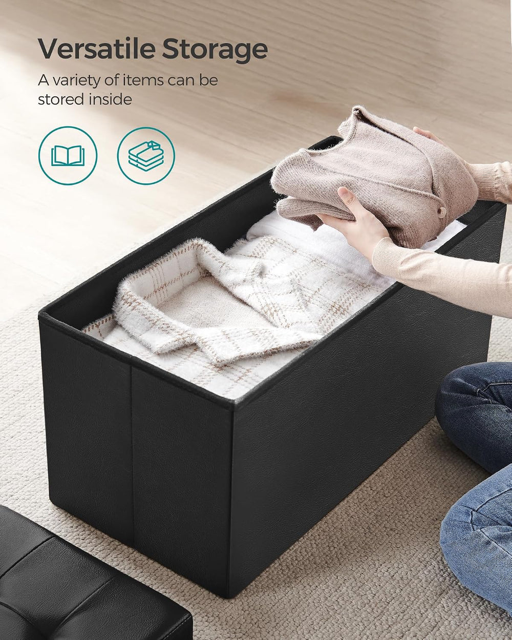 SONGMICS 30 Inches Folding Storage Ottoman Bench with Flipping Lid | Storage ...