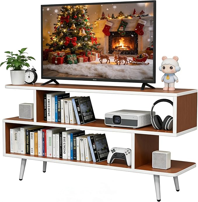 Lightdot TV Stand for TVs up to 45'', Modern Entertainment Center with 3 Storage Open Large Capacity for Collection, Media Console Table for Living Room/Entrance/Sofa Cabinet,Easy Assembly-Red Walnut