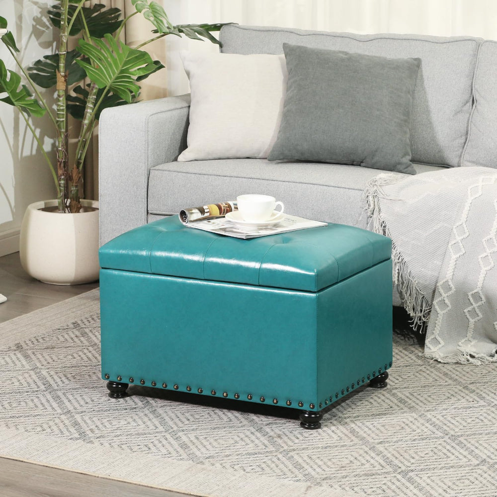 Joveco Leather Storage Ottoman, 24" Rectangle Tufted Upholstered Bench, ...