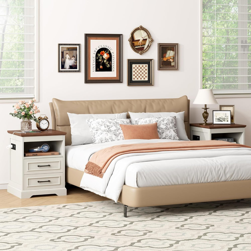 Gadroad 18" Farmhouse Accent Nightstand with Charging Station, End Table...