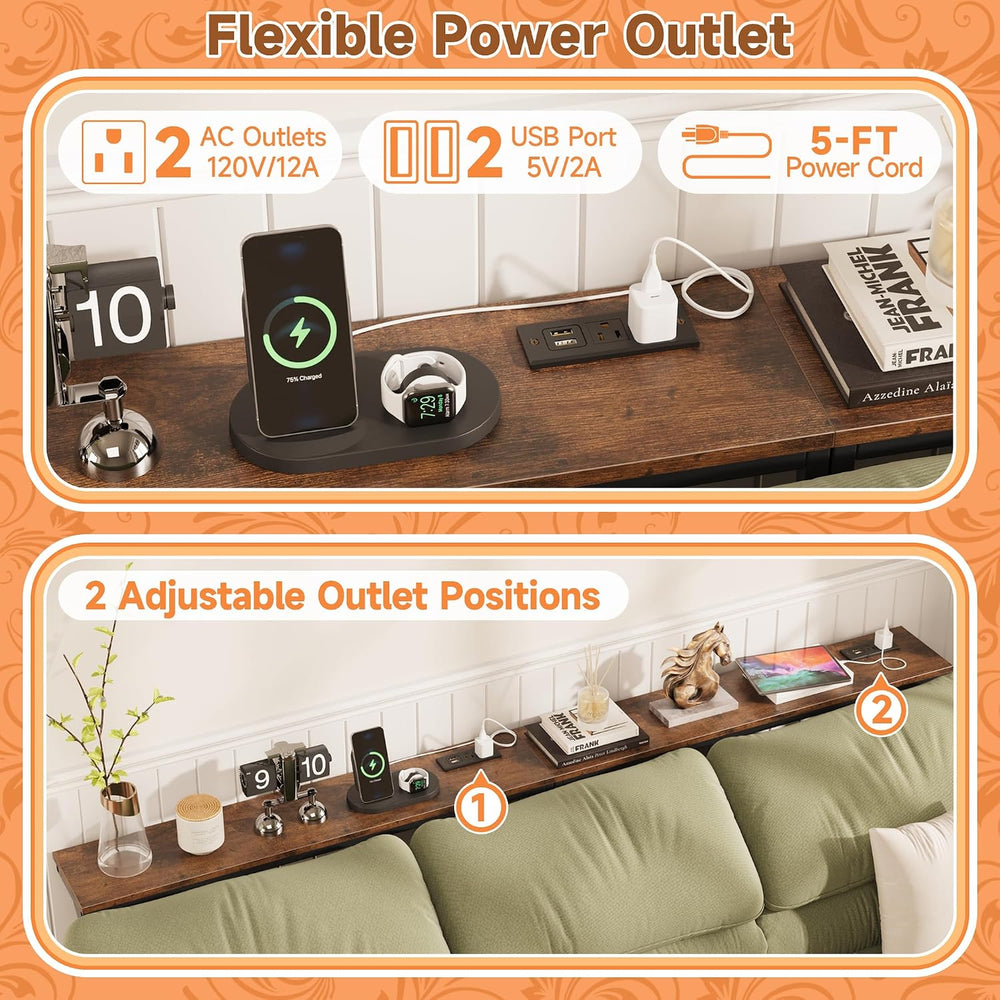 LIFECHOVY Narrow Console Table Behind the Couch with Power Outlets | Adjustab...