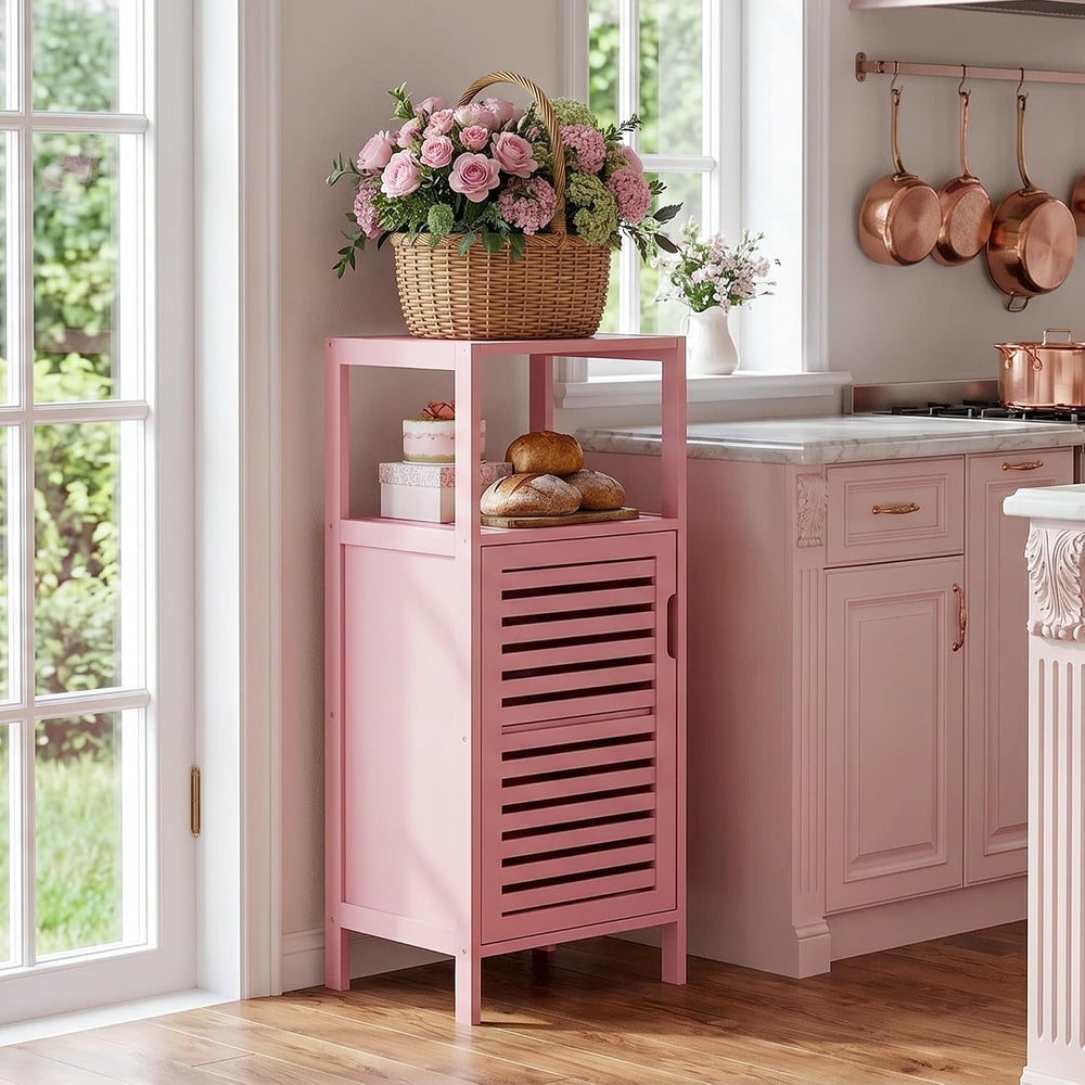HITNET Small Bathroom Storage Cabinet, Bamboo Floor Cabinet Single Door, Free...