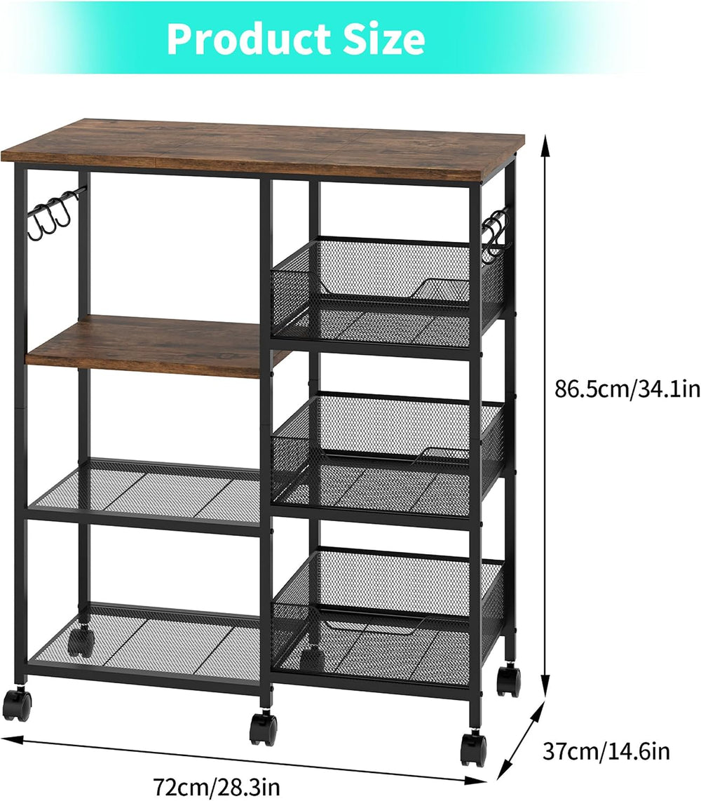 HapiRm Rolling Kitchen Carts with Storage - Microwave Table Stand with 6 Hook...