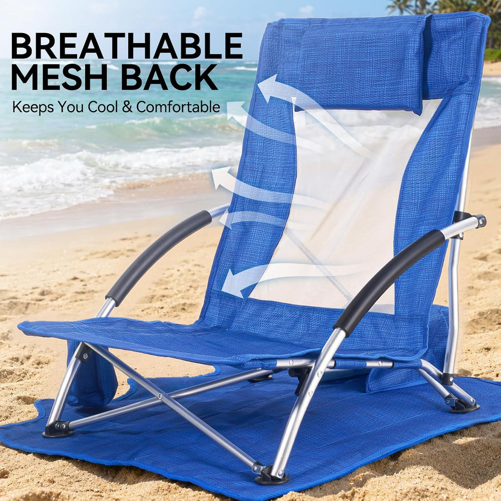 Huskfirm Low Beach Chairs 2 Pack, Lightweight Backpack Beach Chairs for Adult...