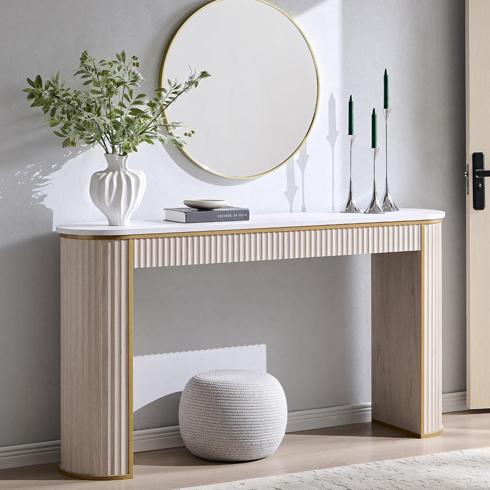 OKD 63-Inch Fluted Console Table, Narrow Entryway Table, White Alder | Modern...