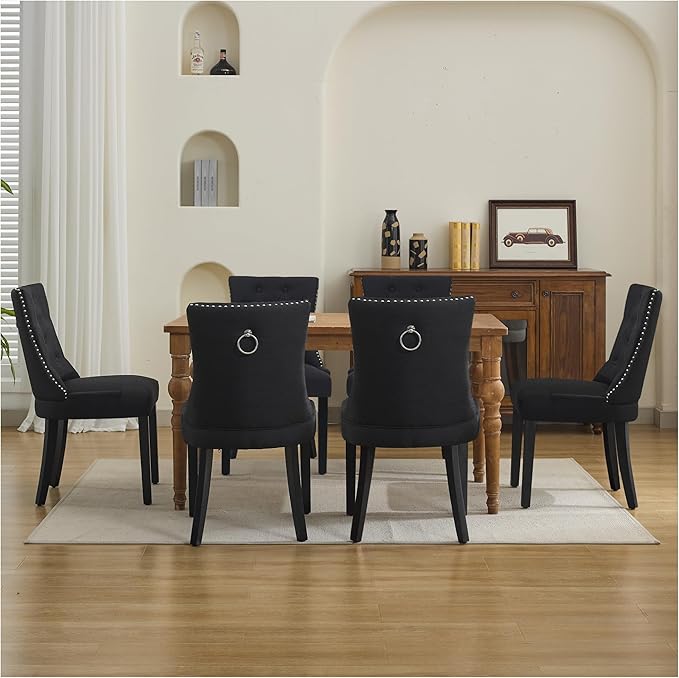 Upholstered Tufted Dining Chairs Set of 6, Fabric Side Dining Room Chairs wit...