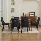 Upholstered Tufted Dining Chairs Set of 6, Fabric Side Dining Room Chairs with Nailhead Back Ring Pull Trim Solid Wood Legs, Black