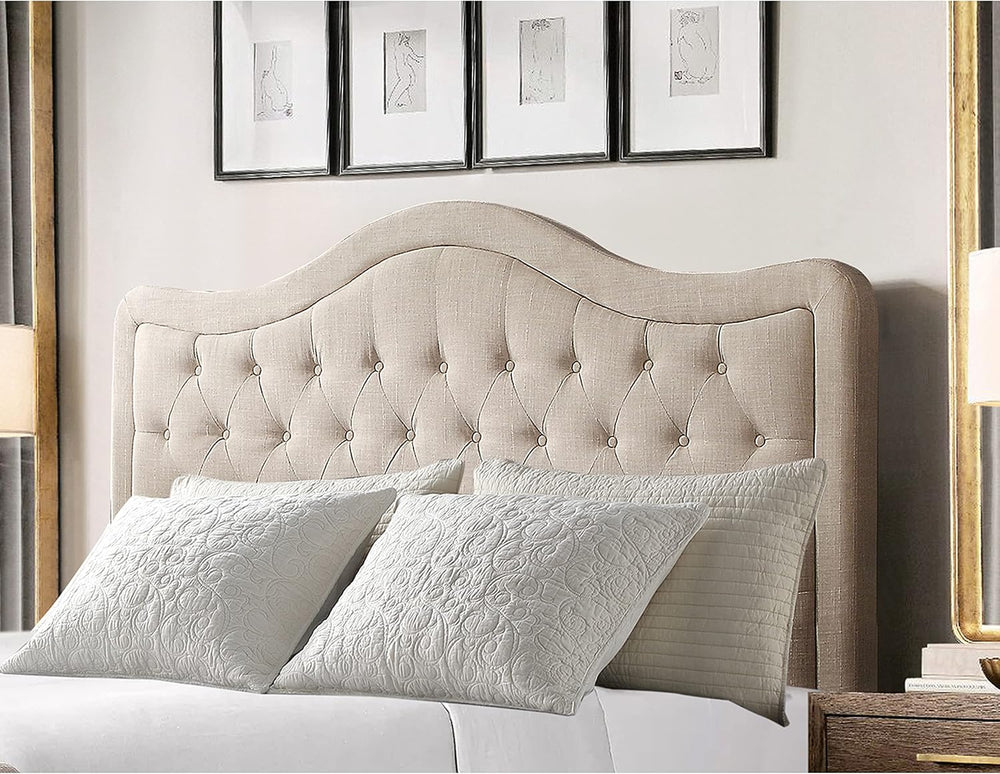 Rosevera Niana Upholstered Tufted Natural Linen Adjustable Headboard Bed with...