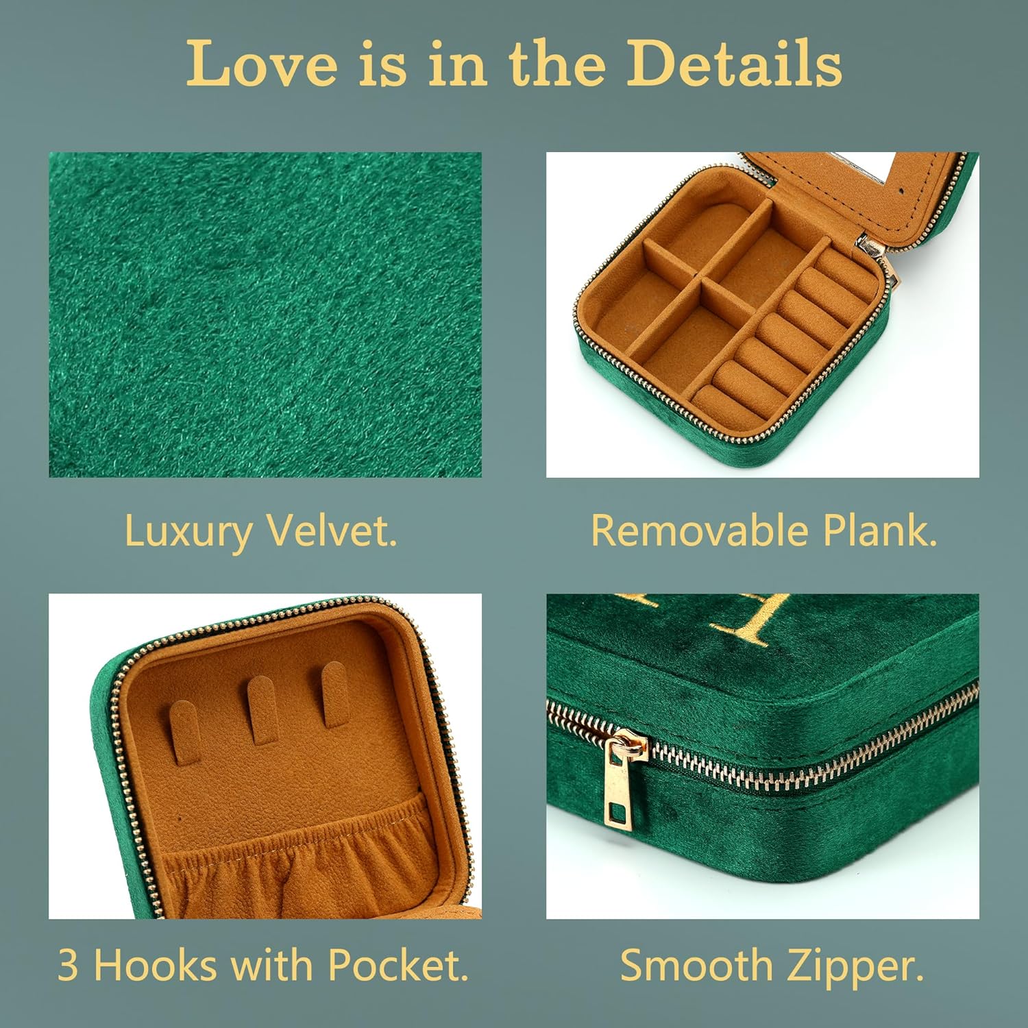 Parima Retirement Gifts for Women - Retirement Gifts for Women 2025, Happy Retirement Party Gifts, Plush Velvet Emerald-Green Travel Jewelry Case Jewelry Box - Letter R, Green